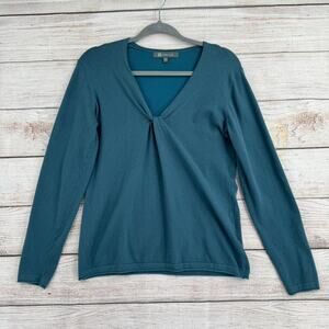 Title Nine V Neck Twist Front Long Sleeve Pullover Sweater Womens Medium Blue